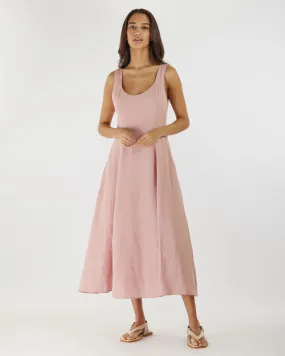 Amelius - Anna Panelled Linen Midi Dress Peony