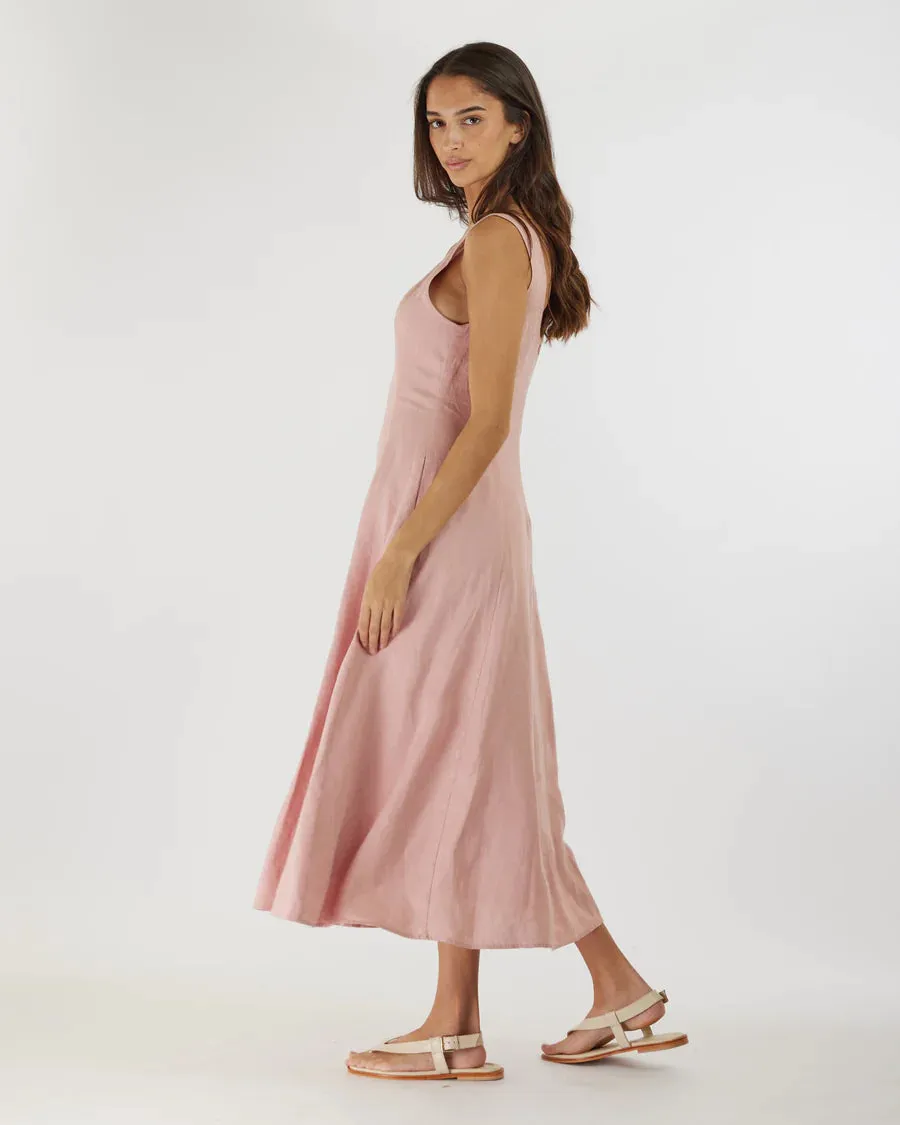 Amelius - Anna Panelled Linen Midi Dress Peony