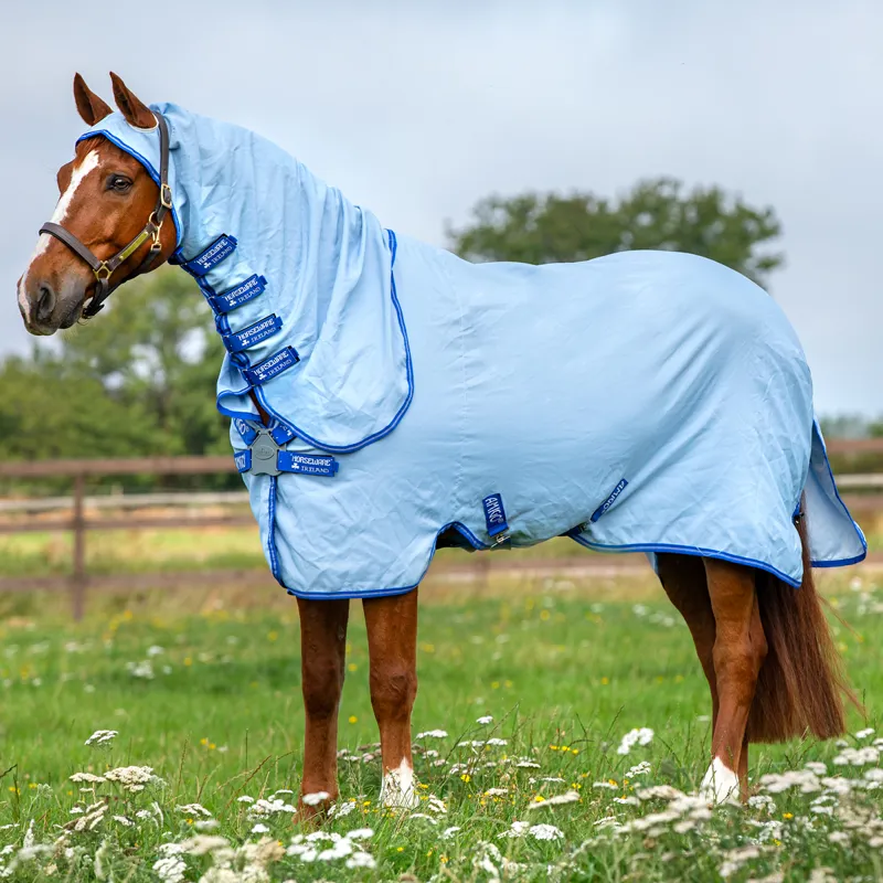 Amigo Pony Ripstop Hoody Combo Neck Fly Rug - Azure Blue