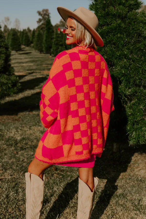 Around The Block Checkered Cardigan in Hot Pink