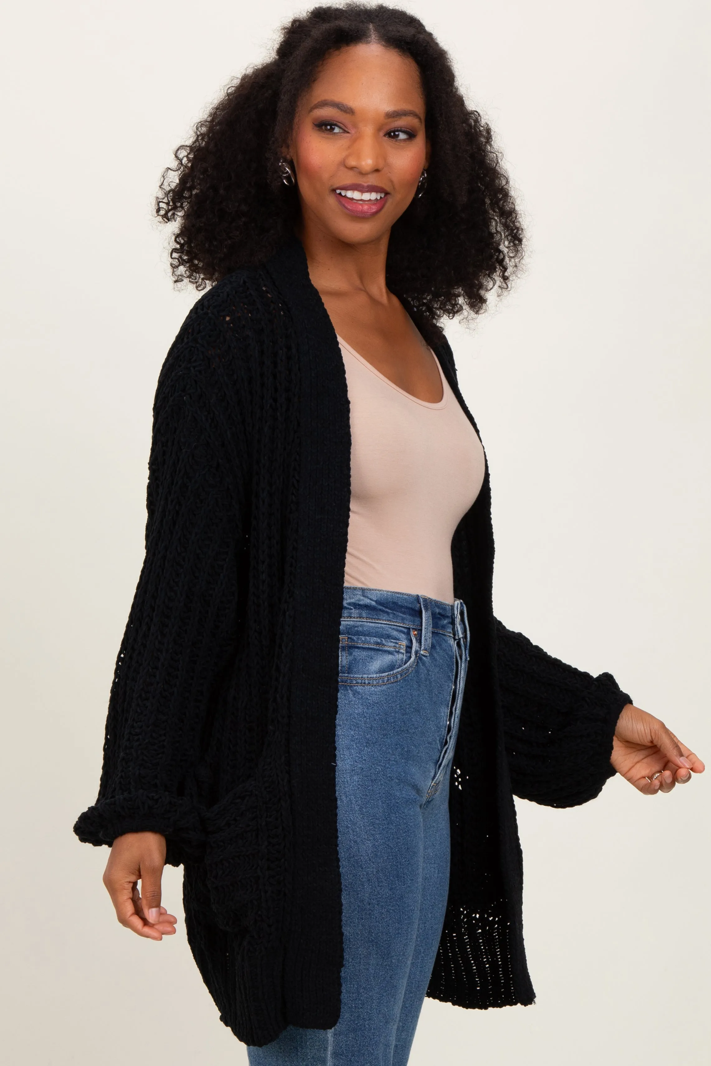 Black Chunky Knit Oversized Pocket Cardigan