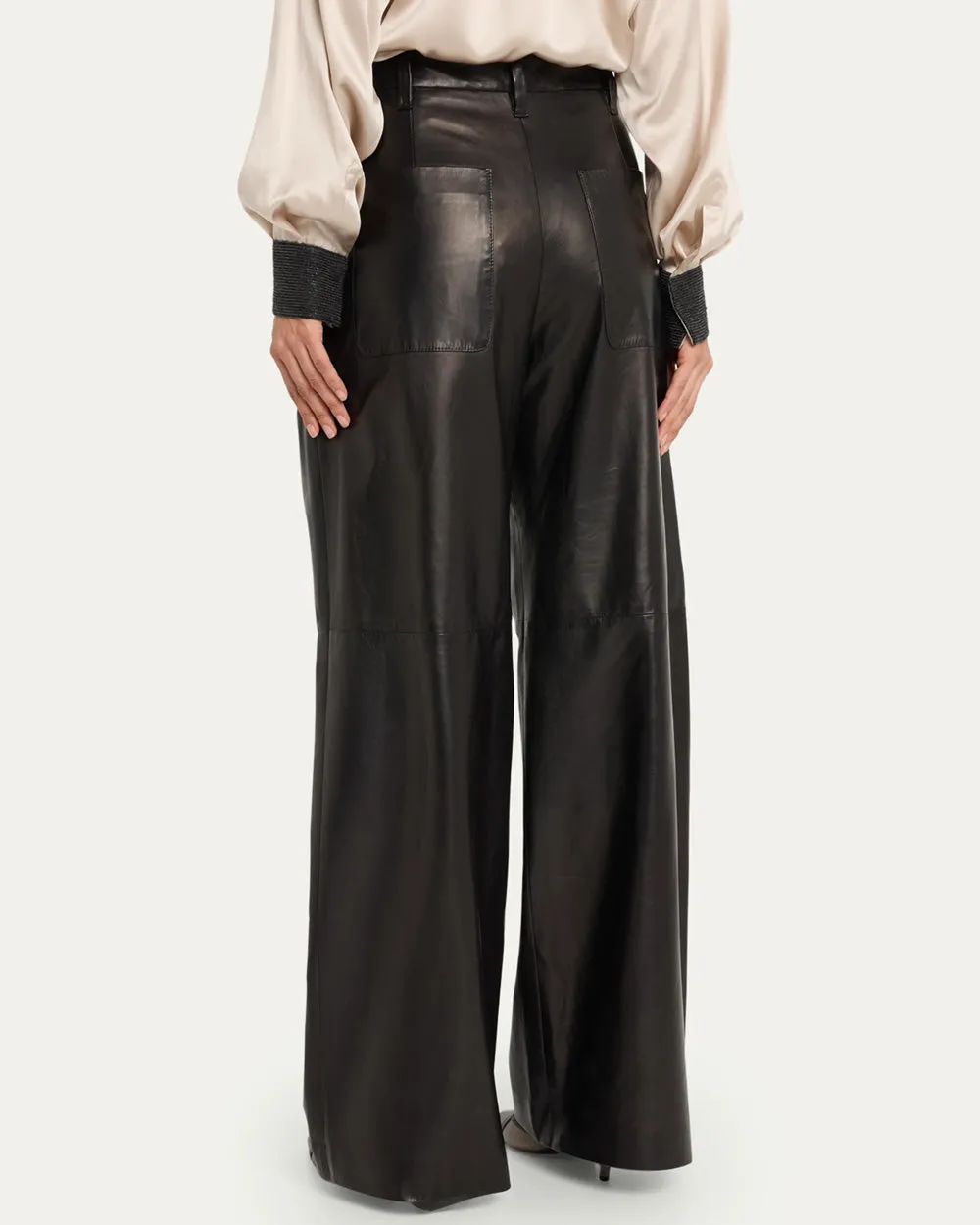 Black Napa Leather Wide Leg Trouser