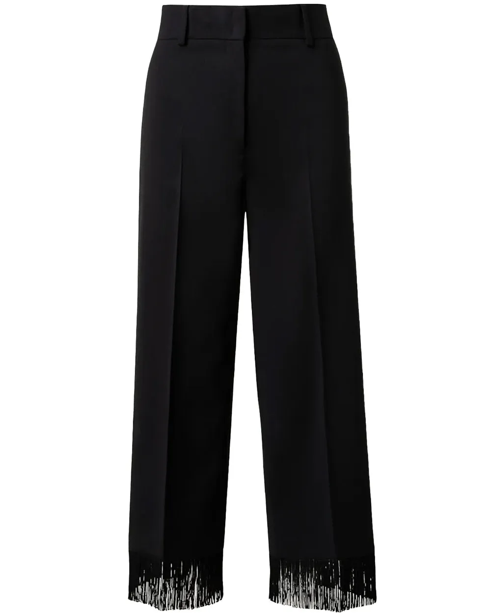 Black Wool Crepe Fringe Chieko Pant