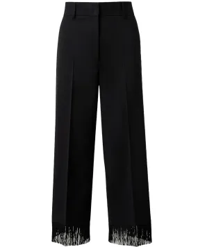 Black Wool Crepe Fringe Chieko Pant