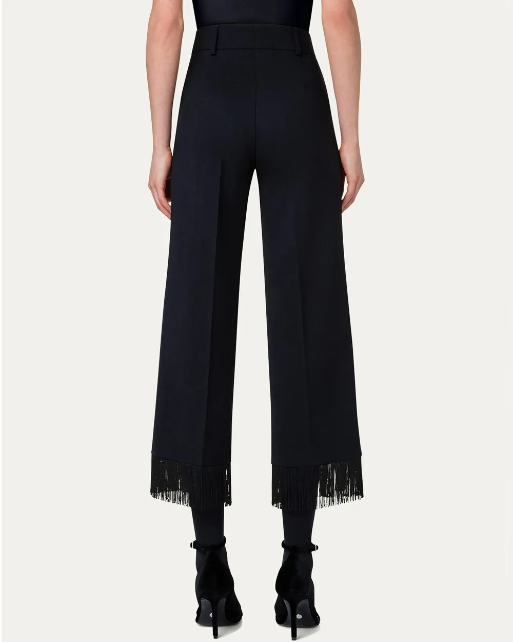 Black Wool Crepe Fringe Chieko Pant