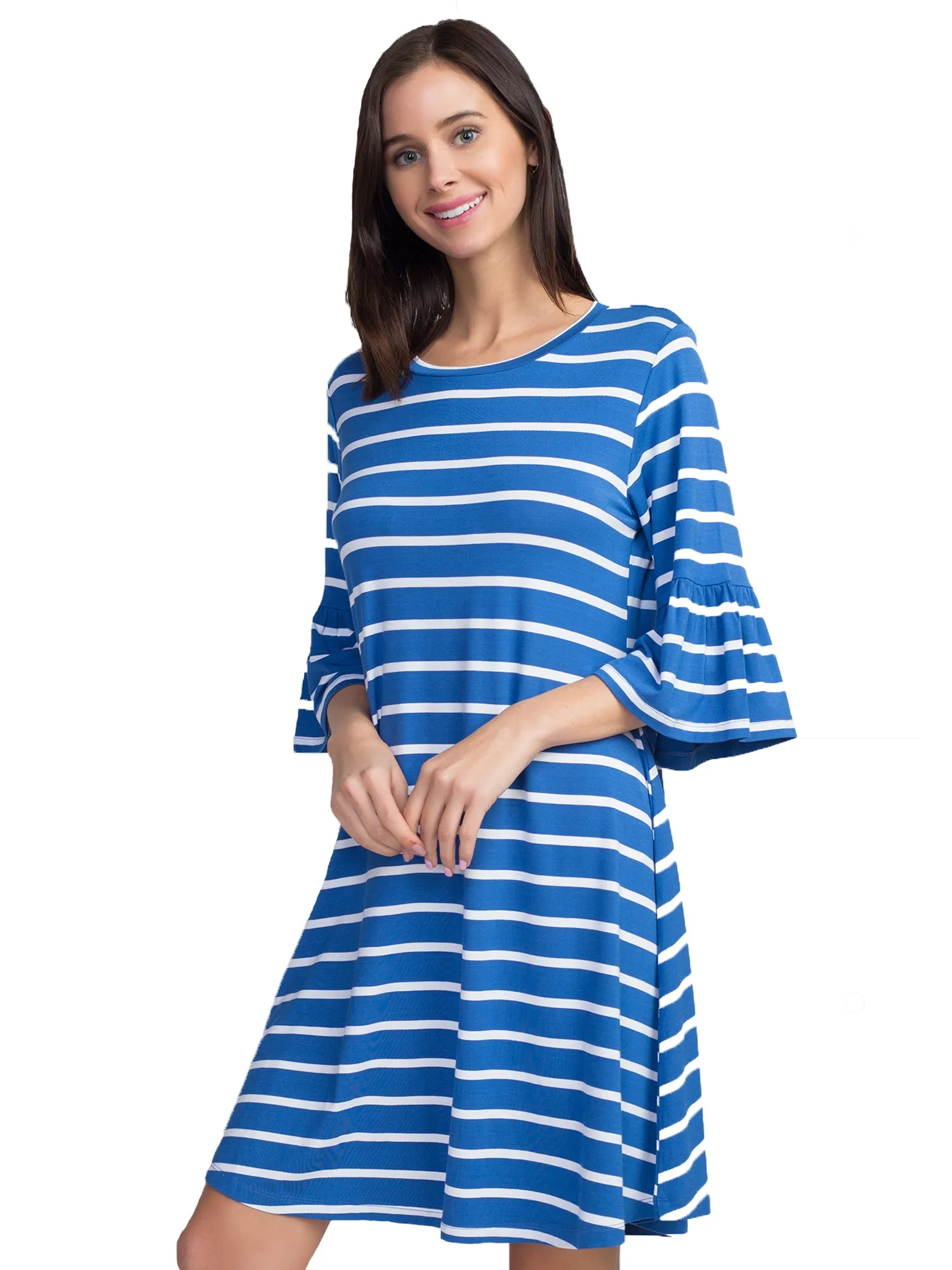 Blue & White Striped Womens Relaxed Fit Summer Dress