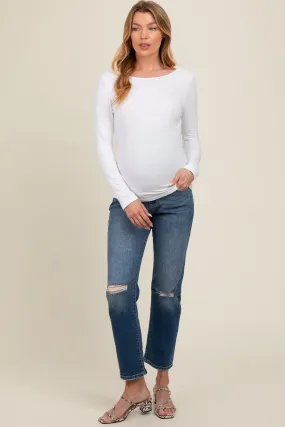 Blue Distressed Knee Slim Fit Maternity Jeans