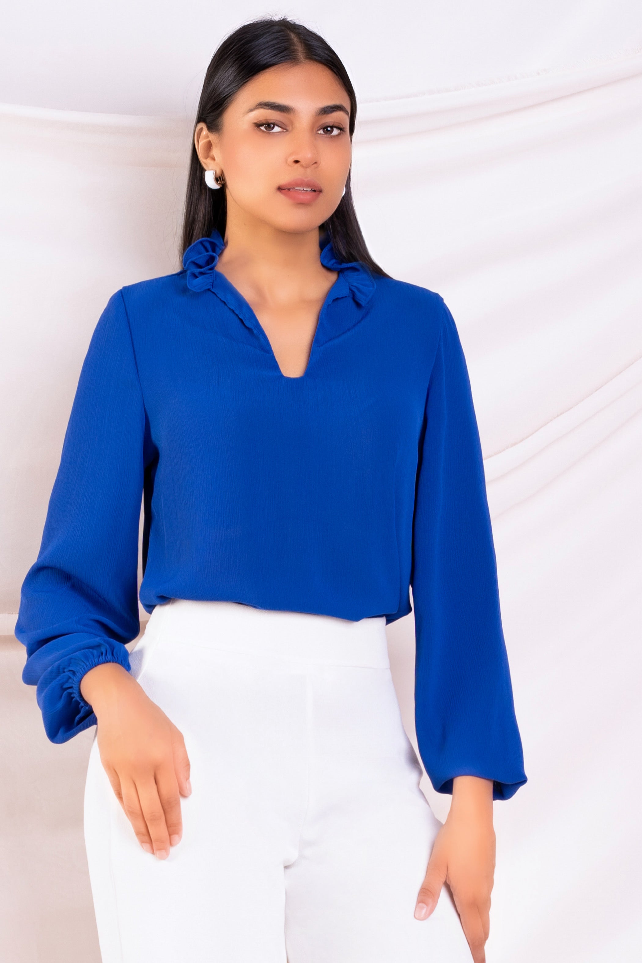 Blue Frill Detail Top