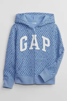 Blue Logo Check Print Zip Up Hoodie