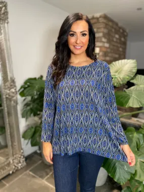 Blue Printed Round Neck Top Darcie