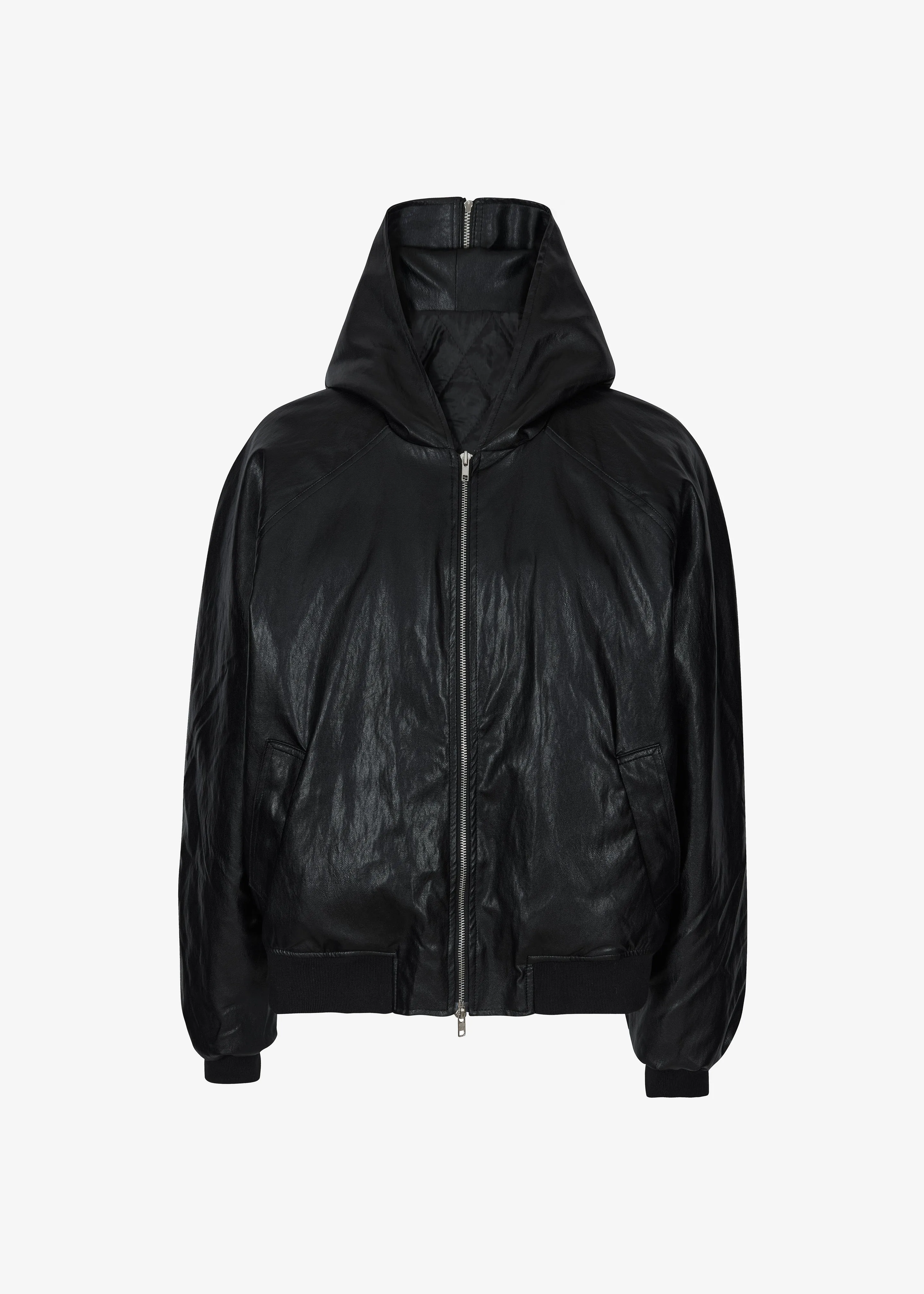 Burnaby Faux Leather Zip-Up Hoodie - Black