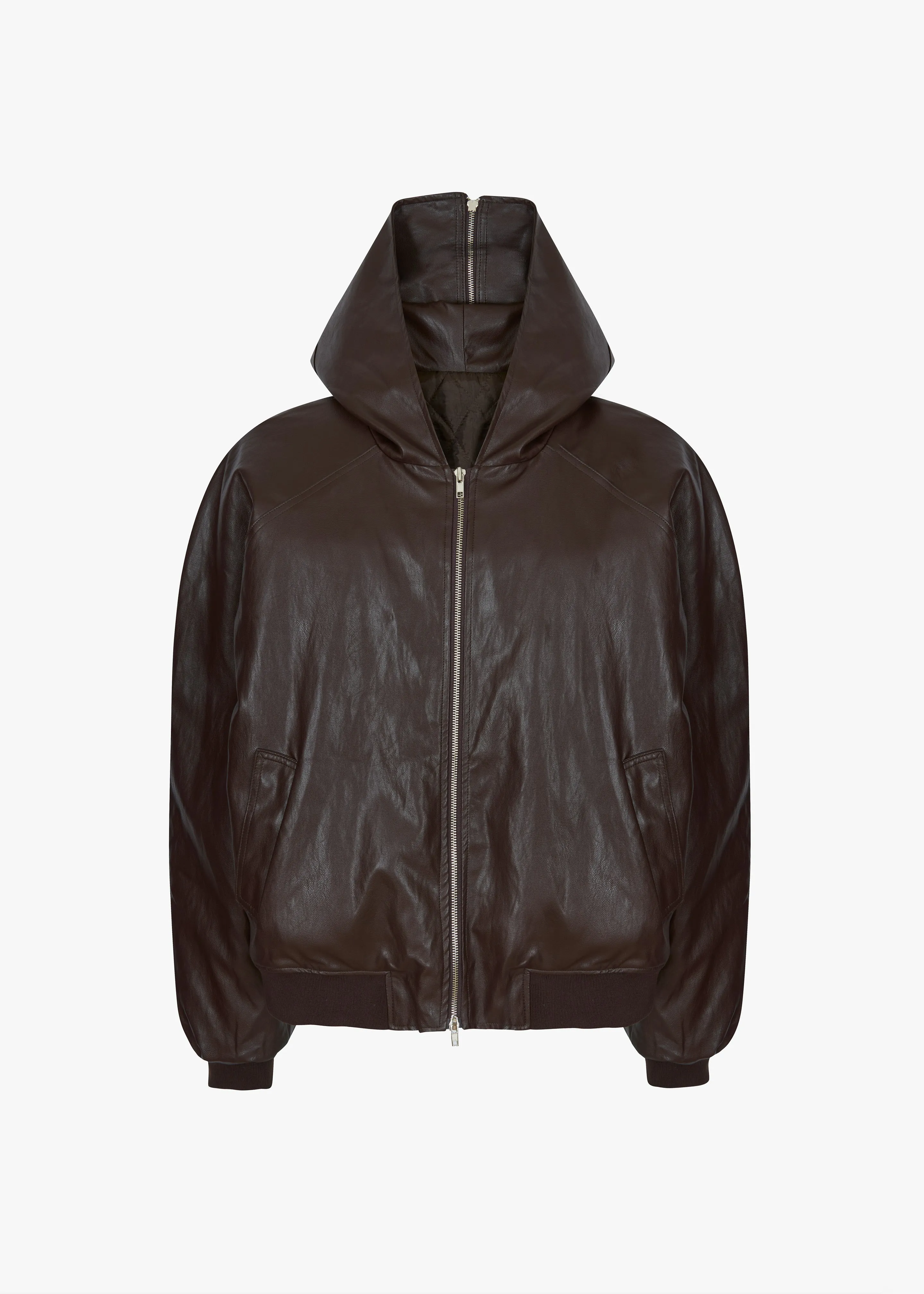 Burnaby Faux Leather Zip-Up Hoodie - Brown