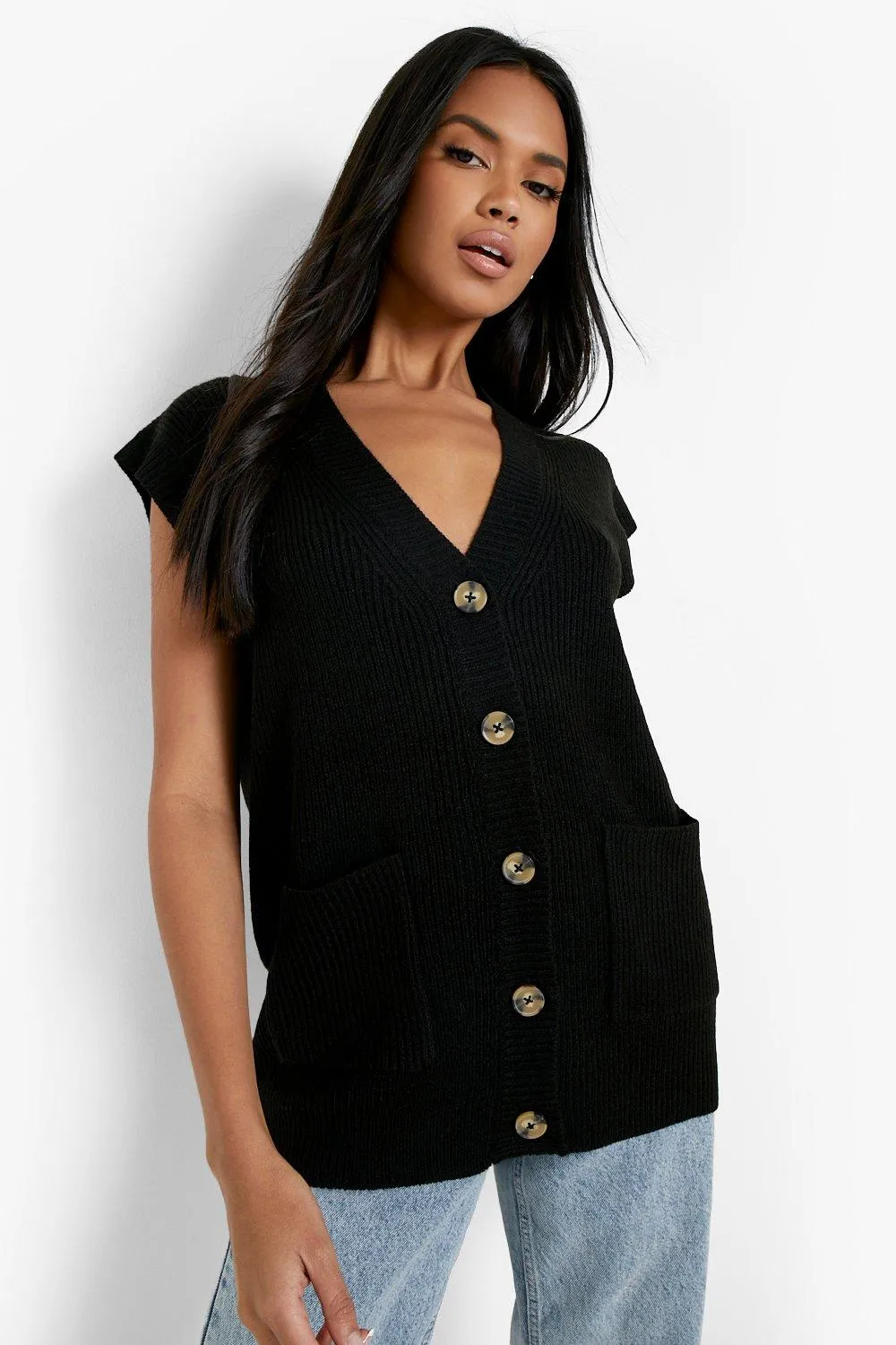 Button Through Sleeveless Knitted Cardigan