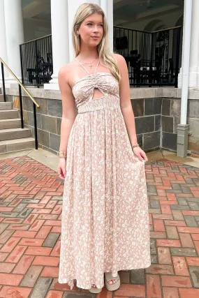 Charming Potential Floral Ruched Halter Maxi Dress