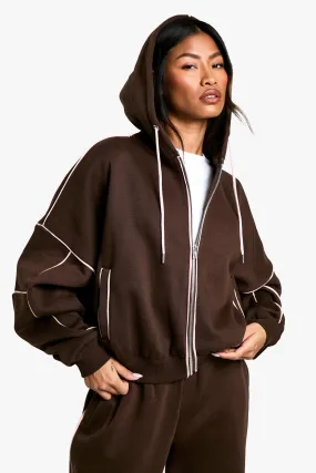 CONTRAST PIPING ZIP THROUGH OVERSIZED HOODIE