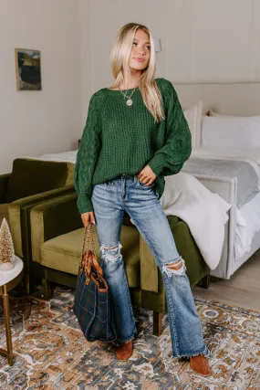 Cozy Callings Knit Sweater in Hunter Green