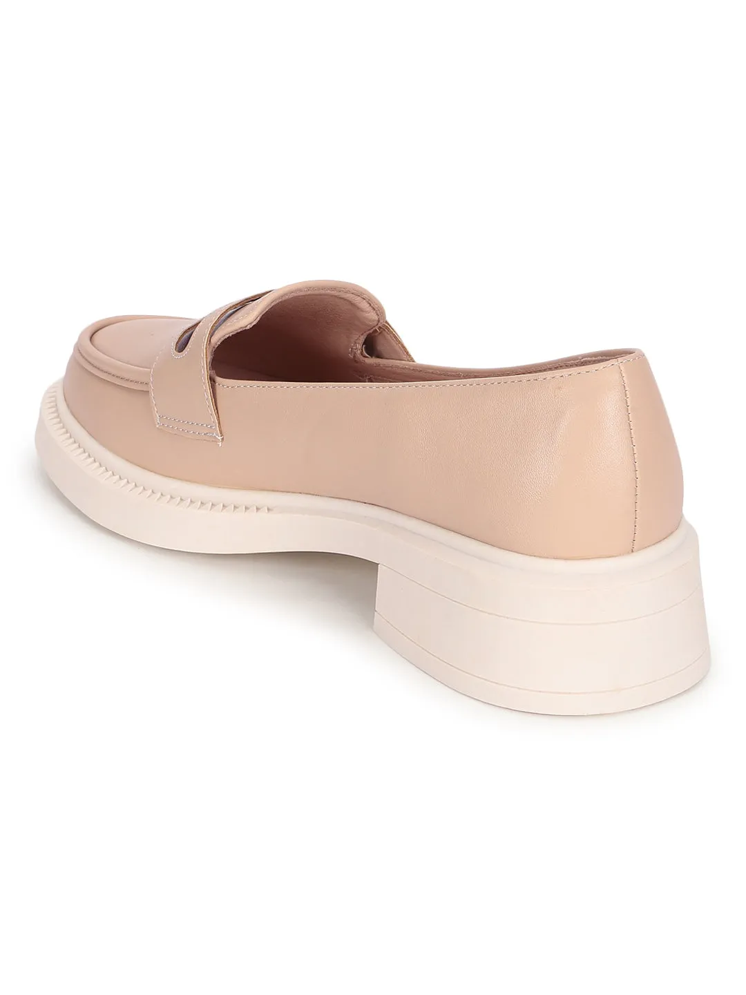 CREAM PU DOUBLE BUCKLE SLIP-ON HEEL LOAFERS (TC-RS3588-CR