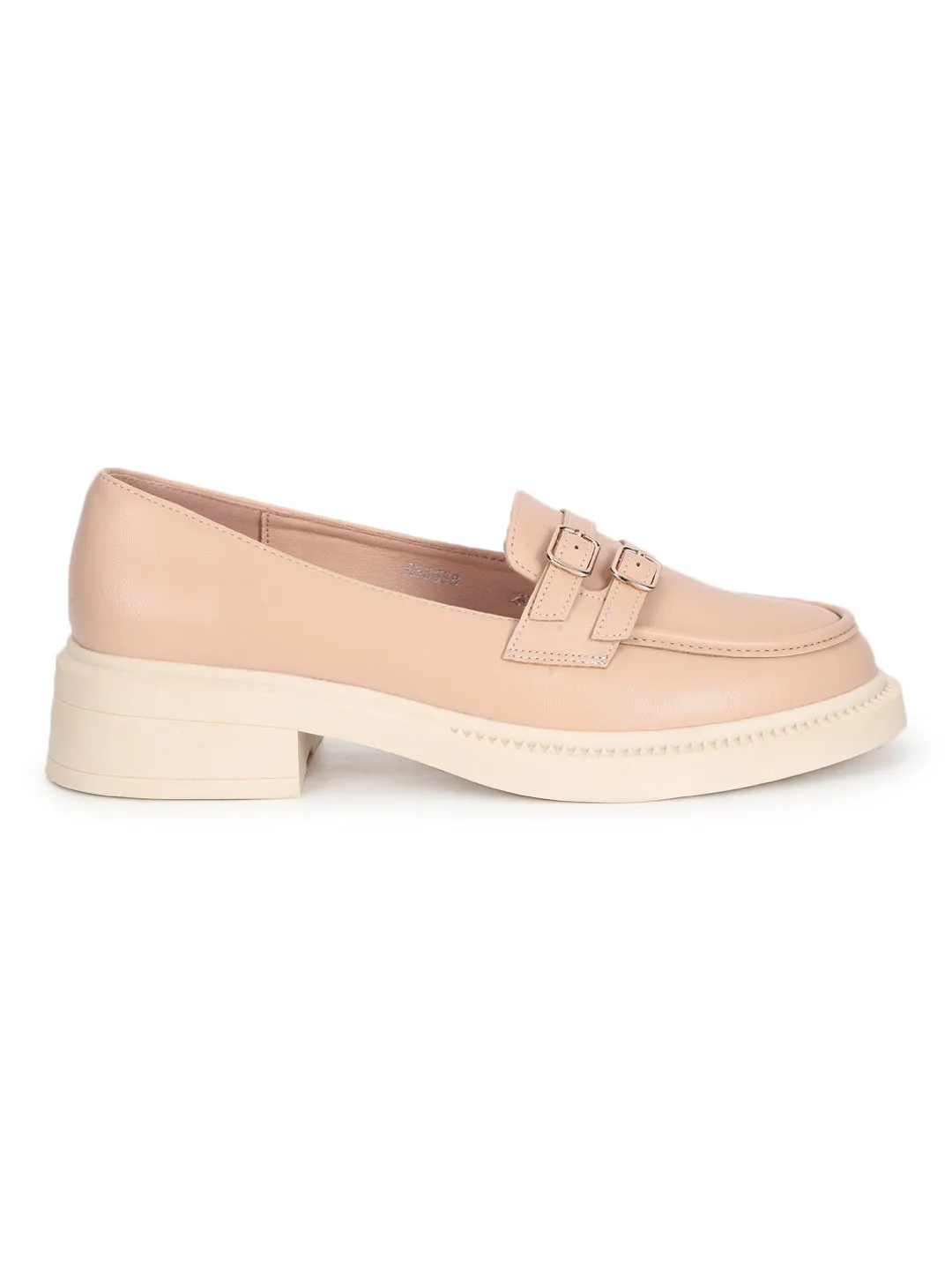 CREAM PU DOUBLE BUCKLE SLIP-ON HEEL LOAFERS (TC-RS3588-CR