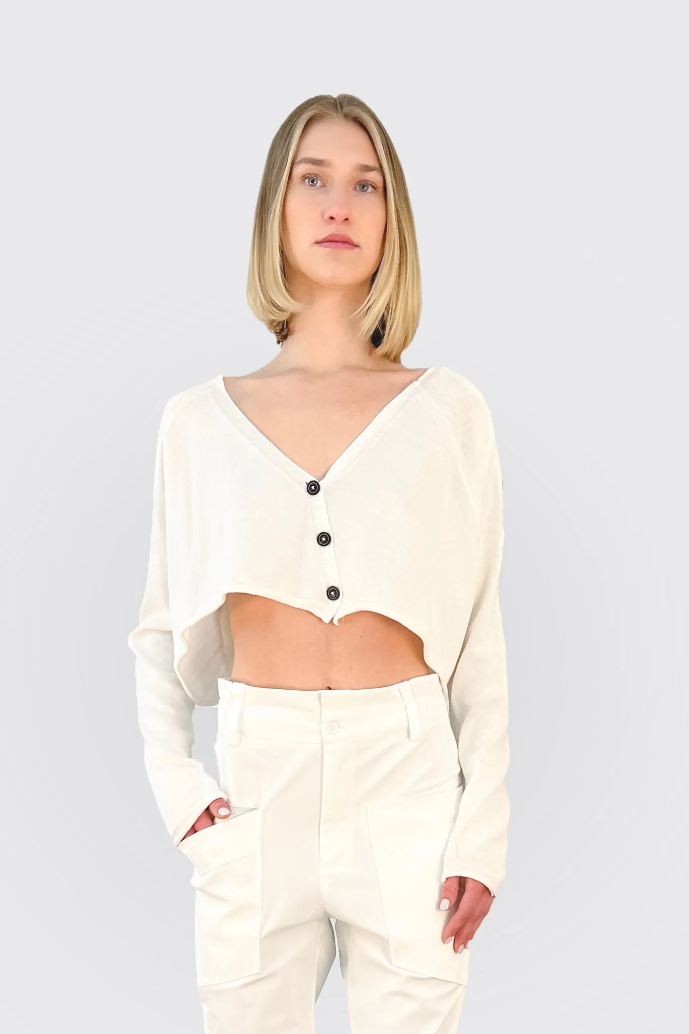 Crop Knit Cardigan - Starwhite