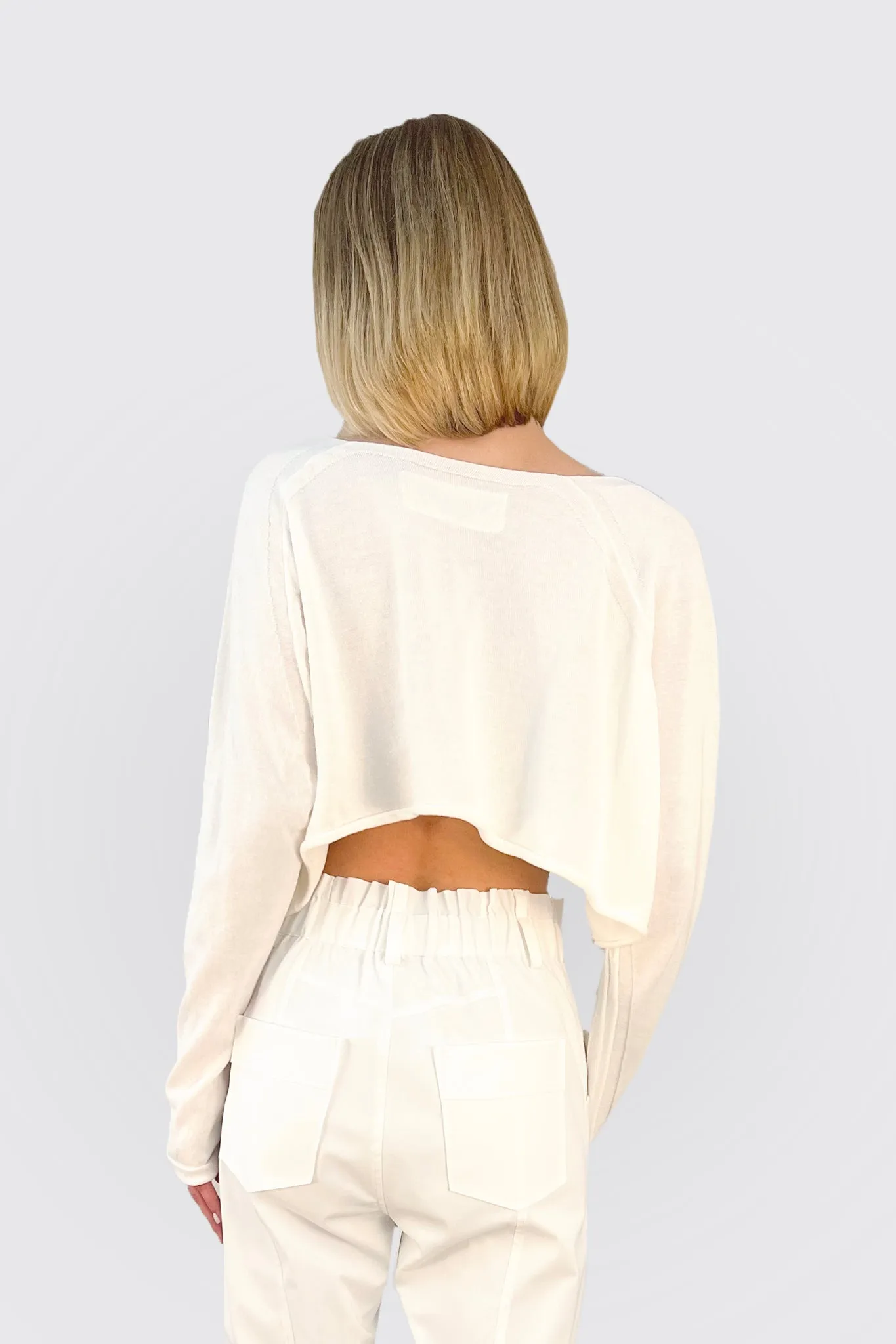 Crop Knit Cardigan - Starwhite