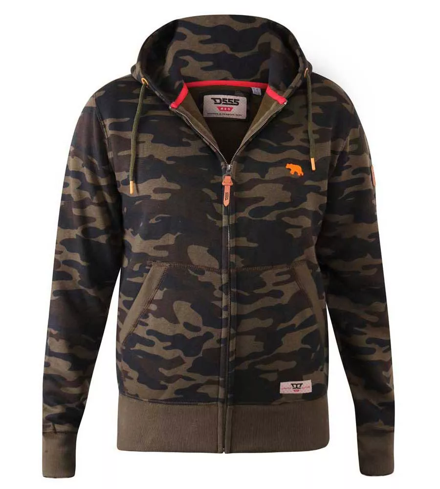 D555 Mens Full Zip Hoodie With Camouflage Print (REGENT)