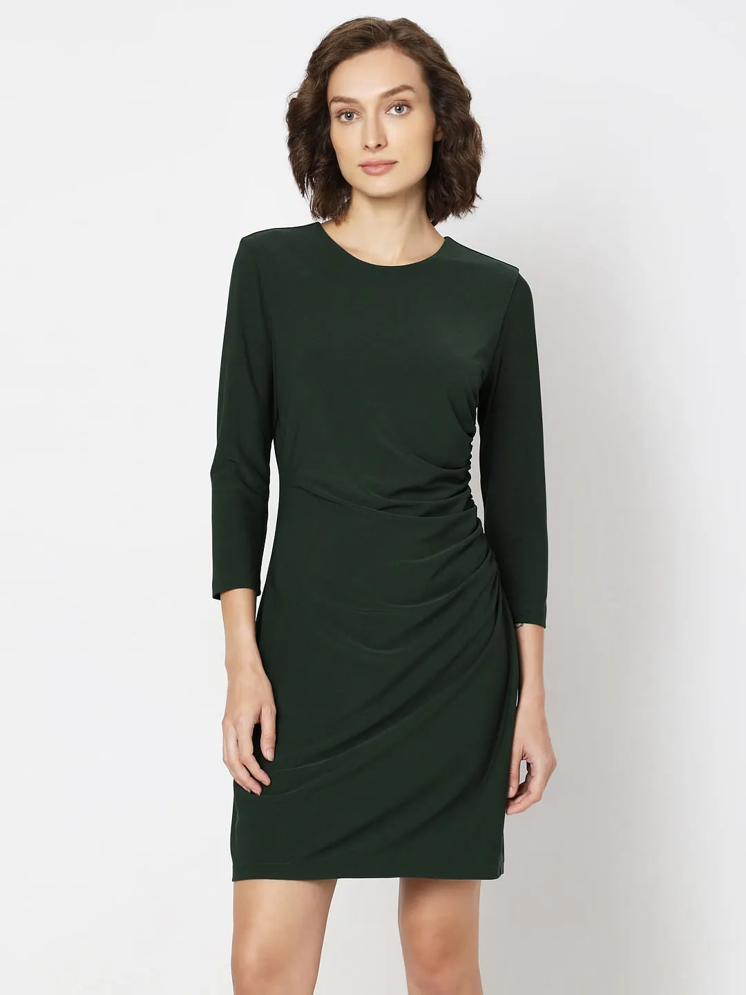 Dark Green Round Neck Mini Dress