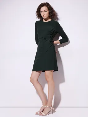 Dark Green Round Neck Mini Dress