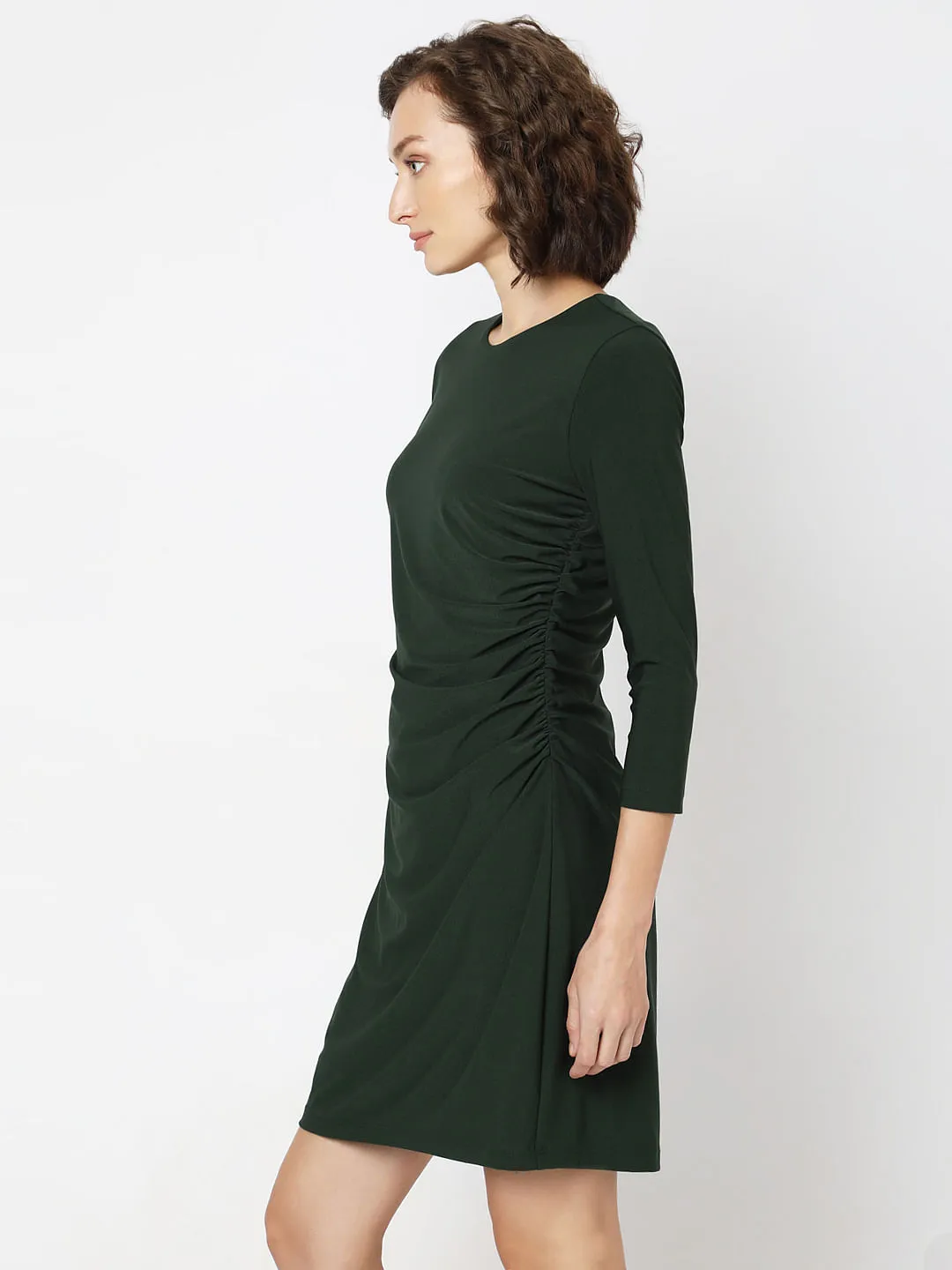 Dark Green Round Neck Mini Dress