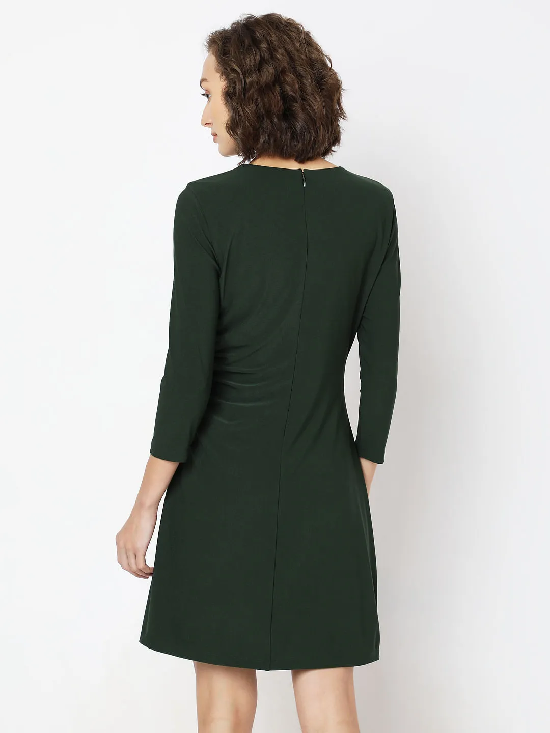 Dark Green Round Neck Mini Dress