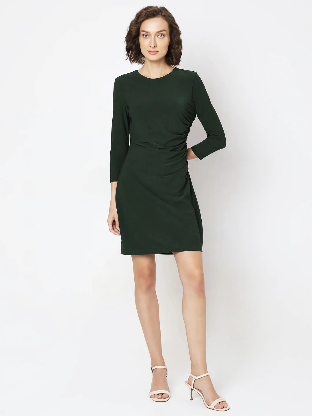 Dark Green Round Neck Mini Dress