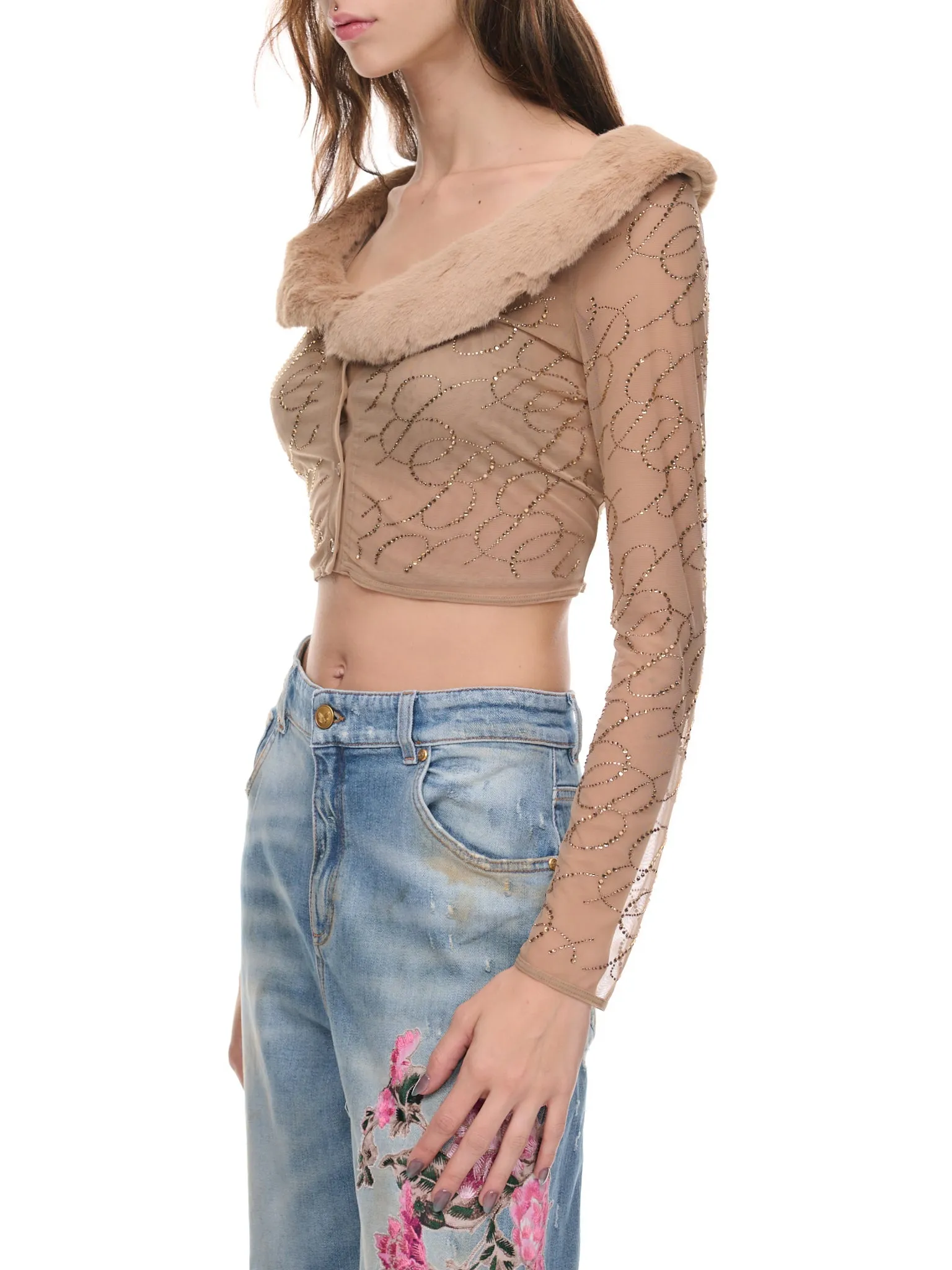 Eco-Mink Fur Cardigan (2C161S-C8268-AMPHORA-CAMELLO)