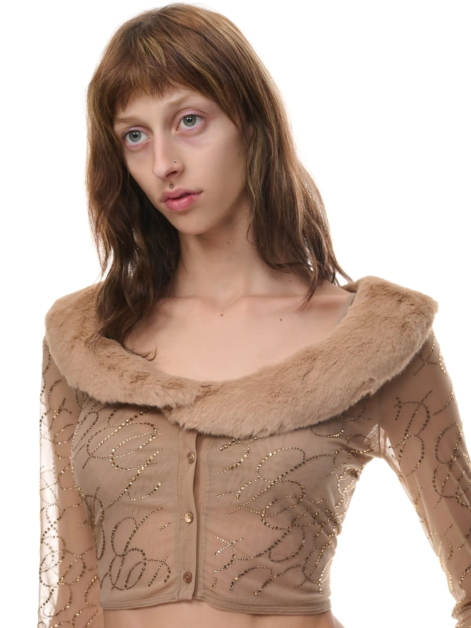 Eco-Mink Fur Cardigan (2C161S-C8268-AMPHORA-CAMELLO)