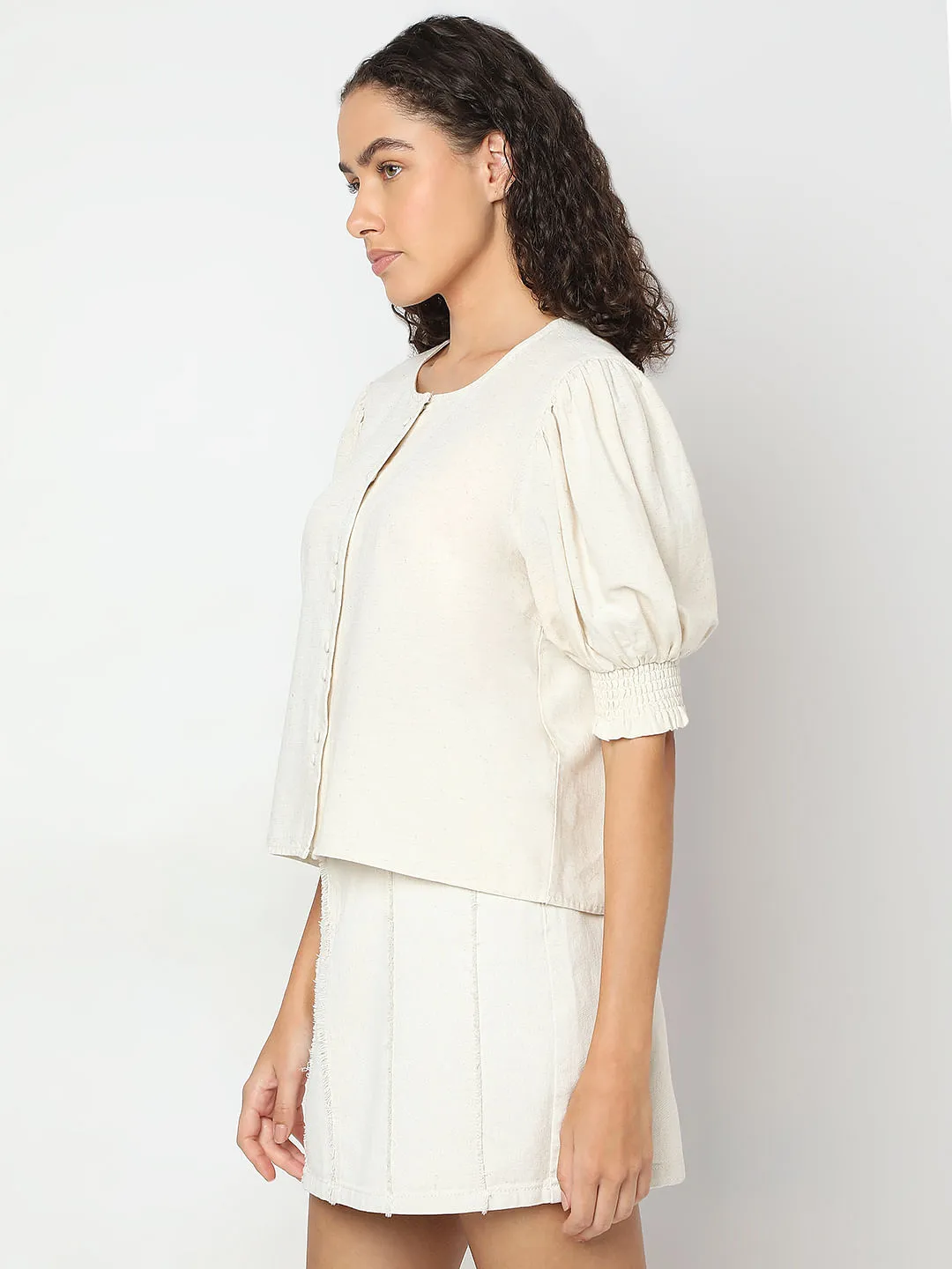 Ecru Round Neck Top