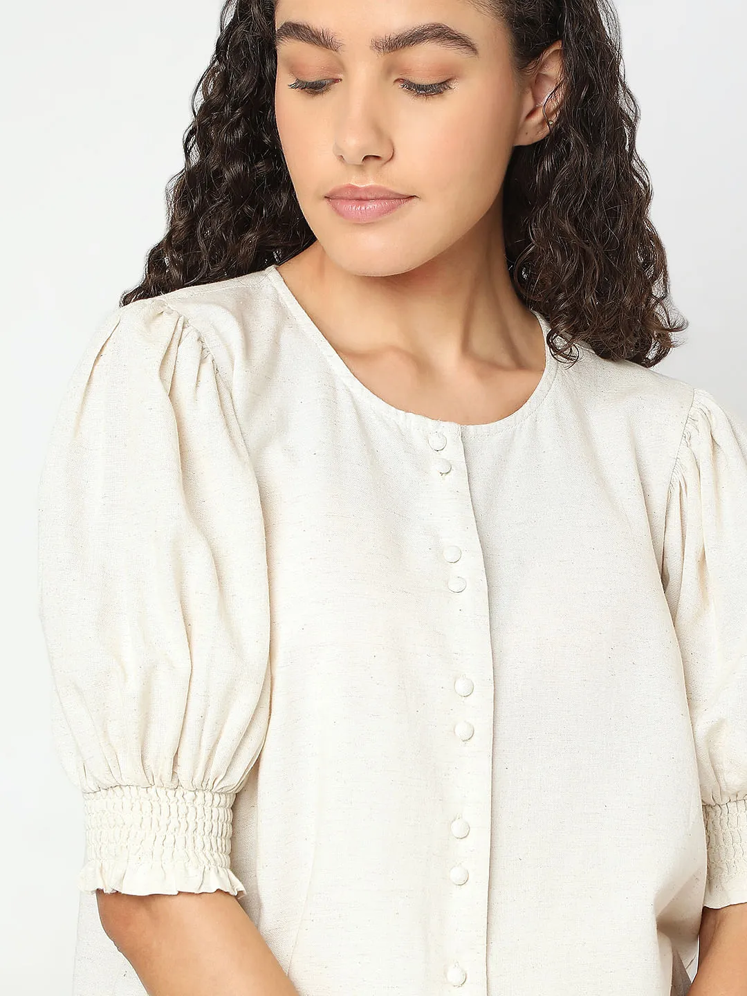 Ecru Round Neck Top