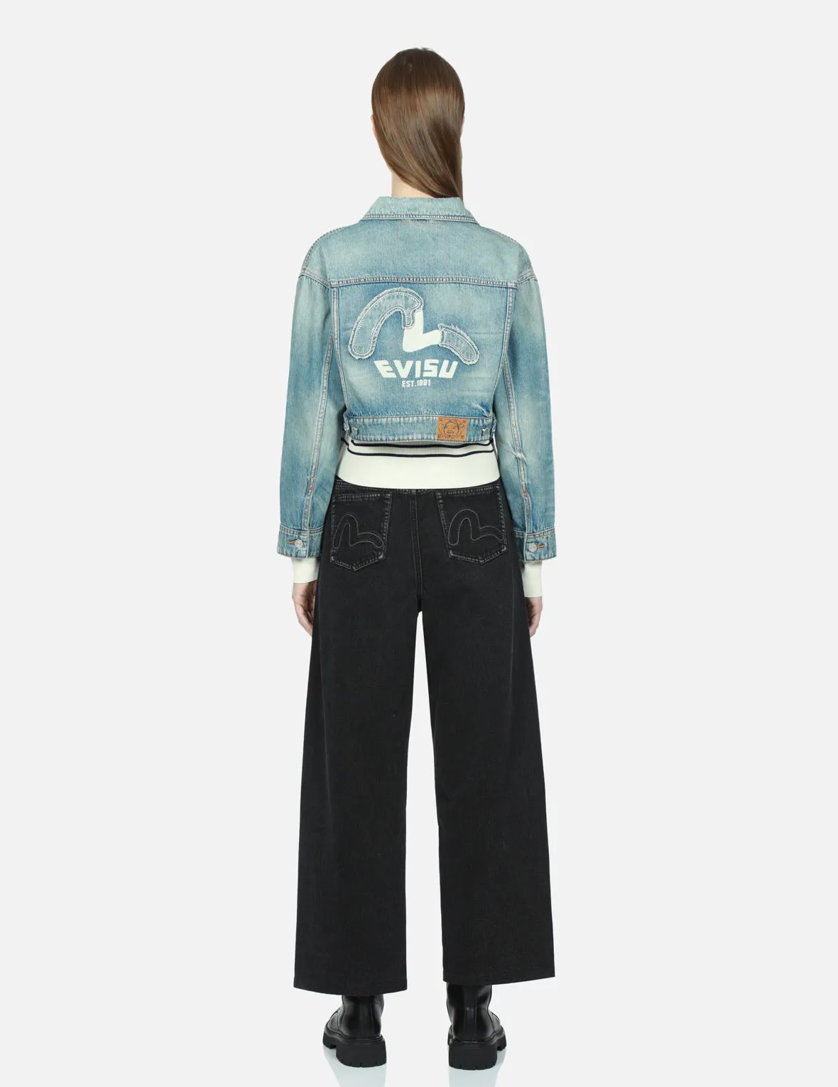 Embellished Denim Seagull Appliqué Denim Jacket