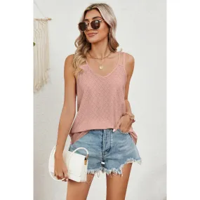 Eyelet V-Neck Double Spaghetti Straps Cami