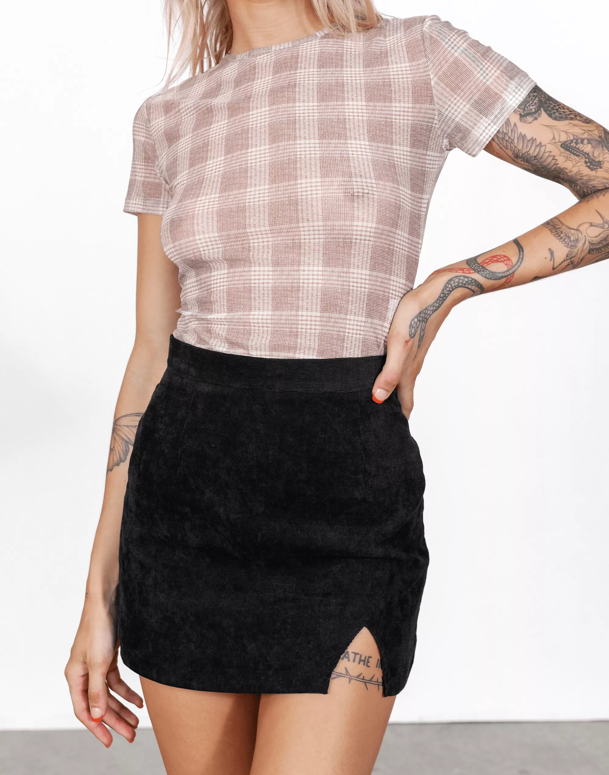 Fantasy Mesh Tee (Beige/Plaid) - By Lioness