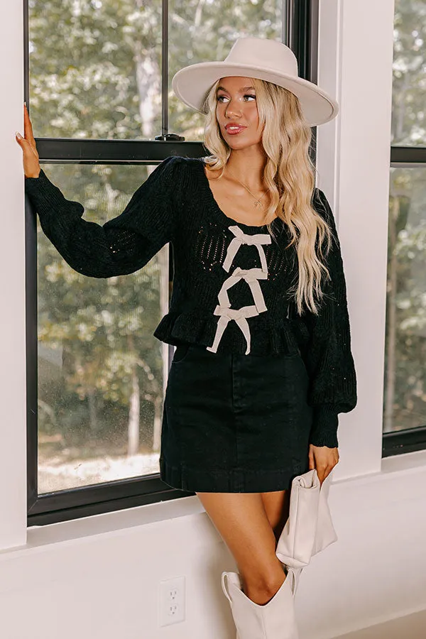 Flirty Feeling Knit Sweater Top in Black