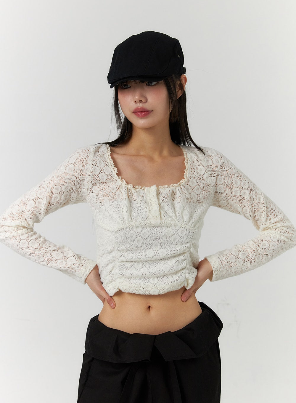 Floral Lace Round Neck Long Sleeve Top CF406