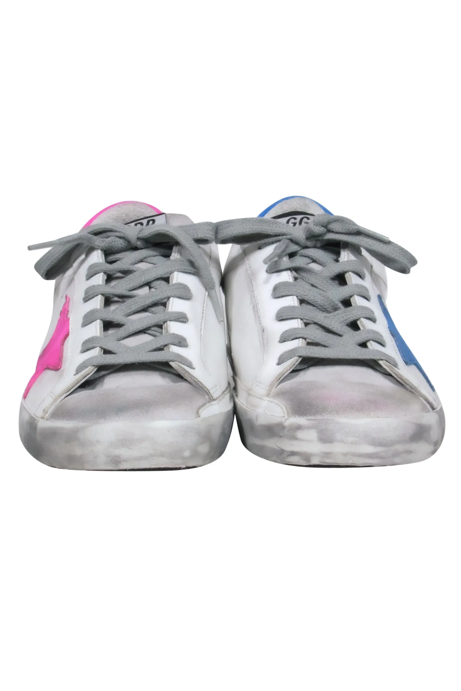 Golden Goose - White 'Private Edition' Sneakers w/ Contrasting Blue & Pink Trim Sz 10