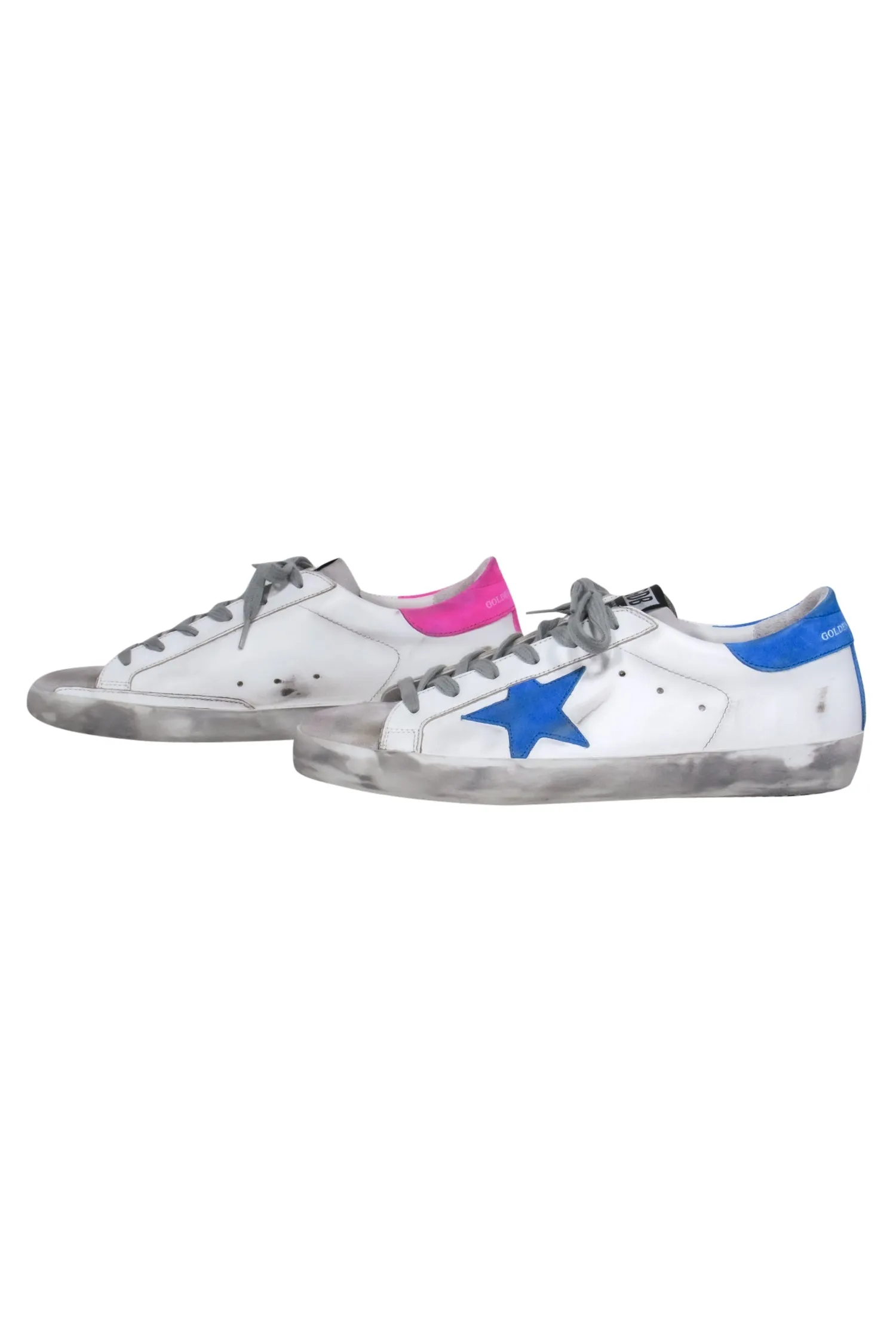 Golden Goose - White 'Private Edition' Sneakers w/ Contrasting Blue & Pink Trim Sz 10