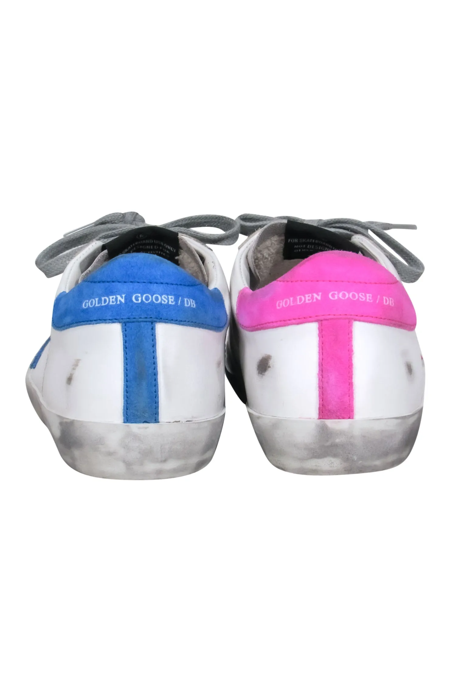 Golden Goose - White 'Private Edition' Sneakers w/ Contrasting Blue & Pink Trim Sz 10