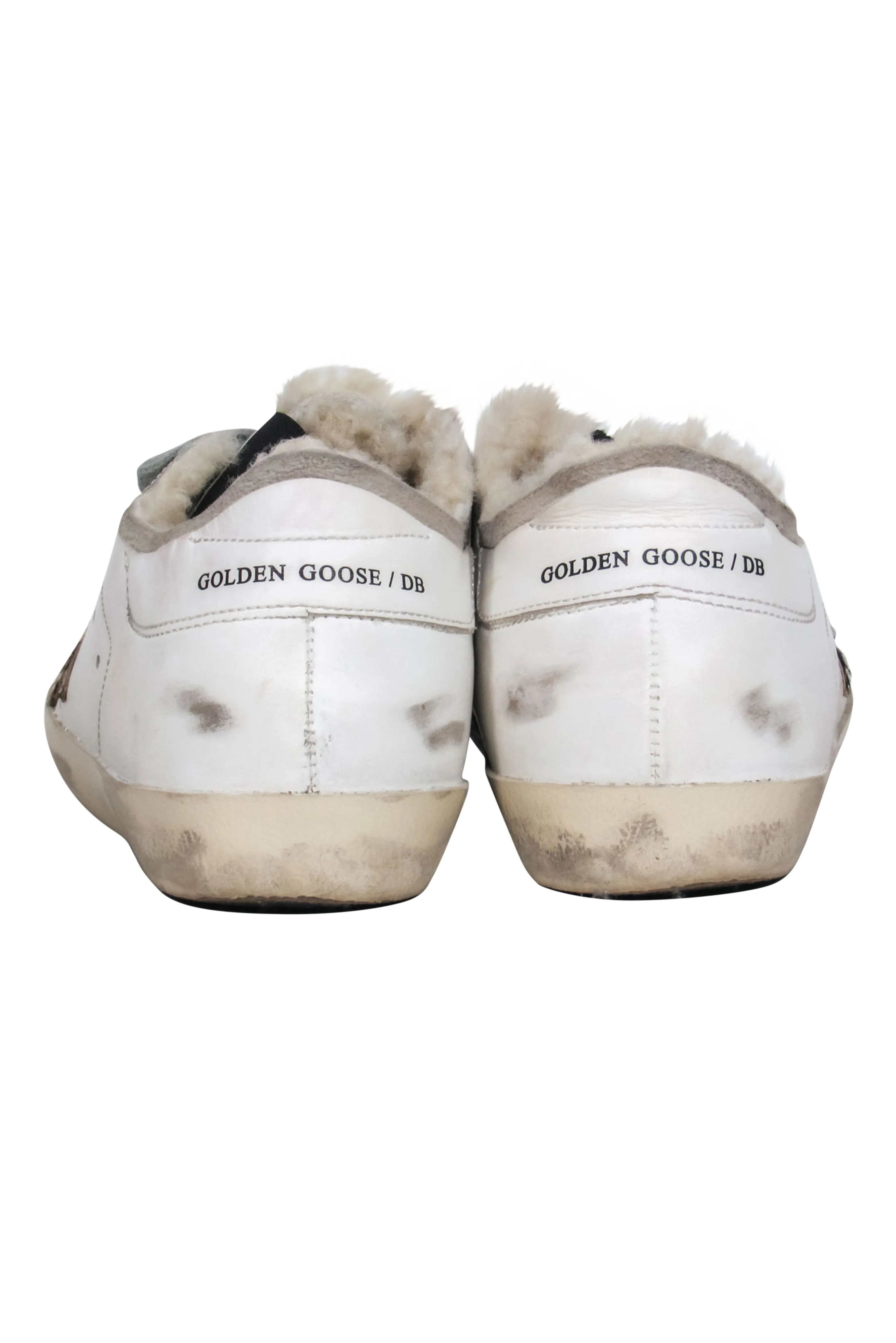 Golden Goose - White Superstar Sherpa Lined Lace Up Sneakers w/ Leopard Star Sz 7