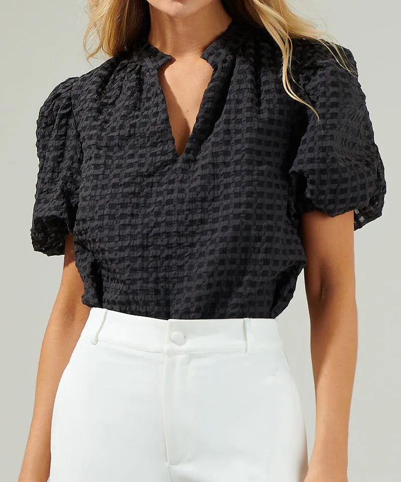 Gretna Organza Check Ruffle Blouse - Black