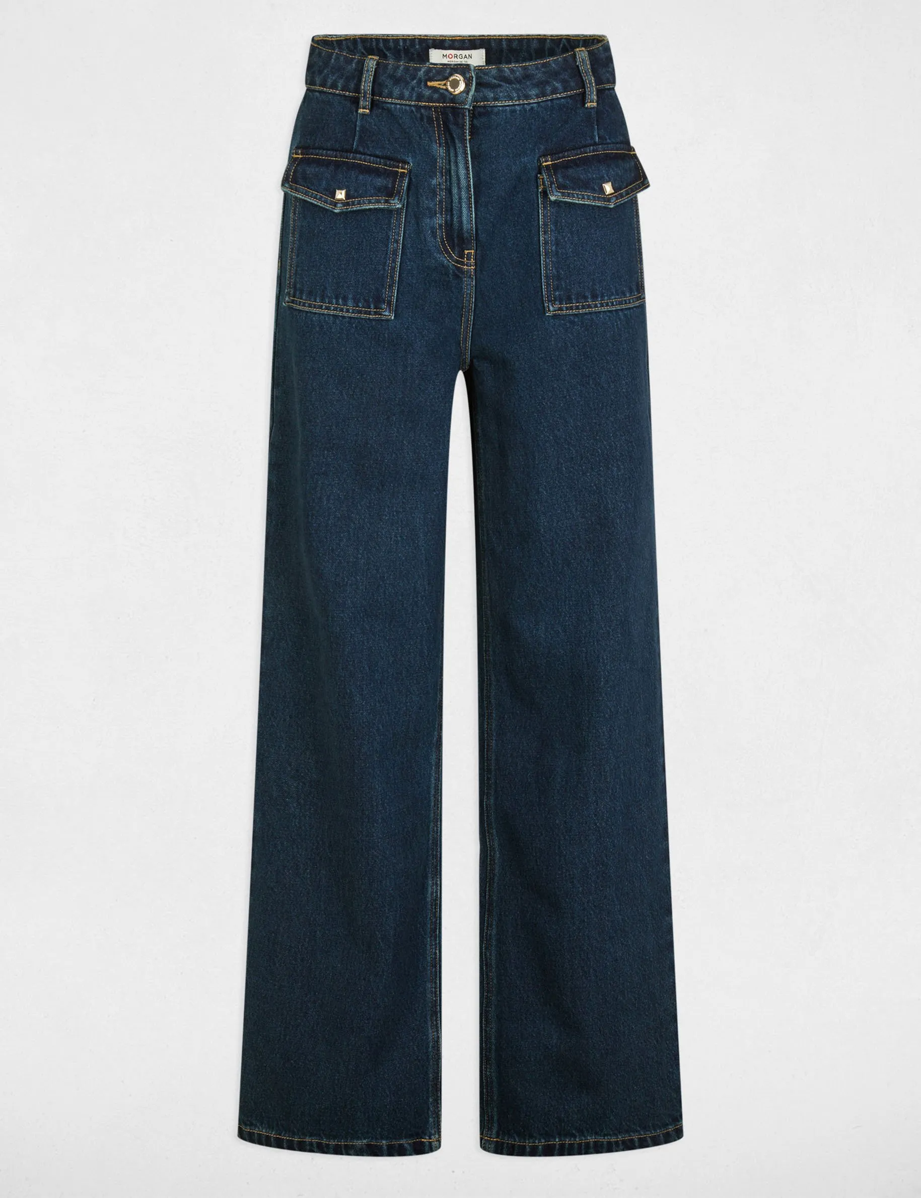 High-waisted wide leg jeans raw denim women