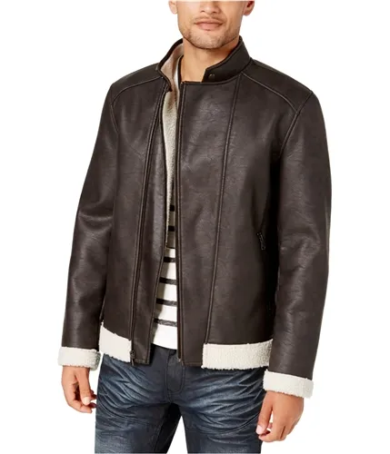 I-N-C Mens Fleece-Lined Faux Leather Jacket