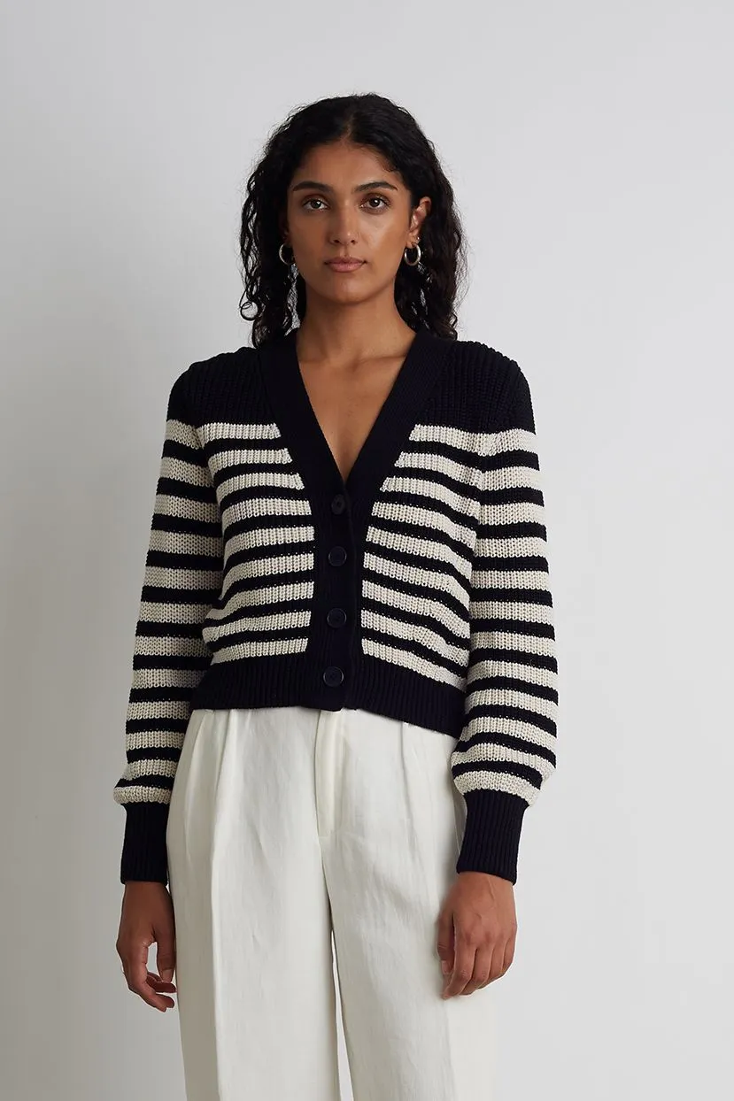 Isla Cardigan - Navy Ivory Stripe