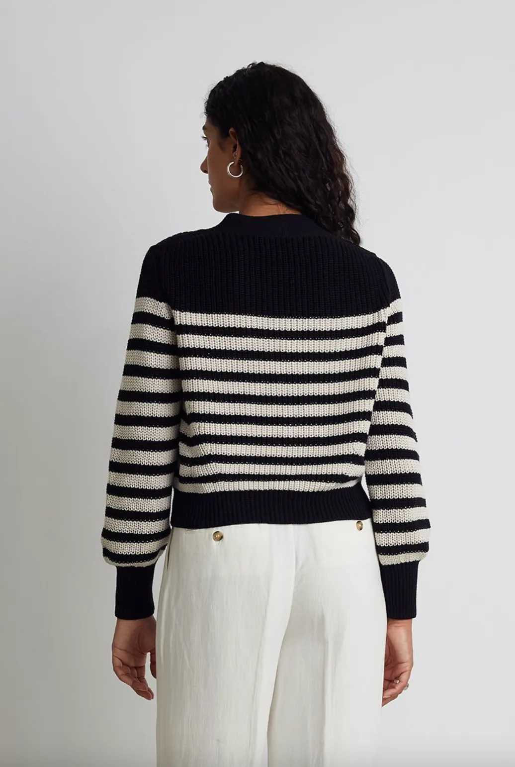 Isla Cardigan - Navy Ivory Stripe