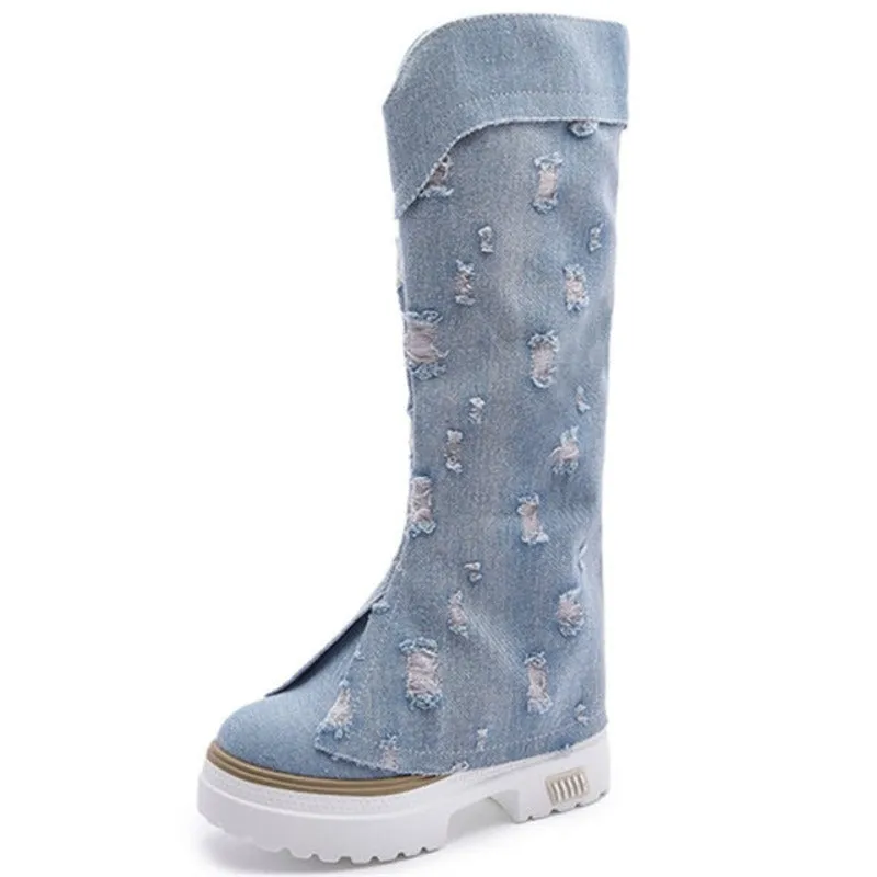 Kiara Knee High Denim Boots