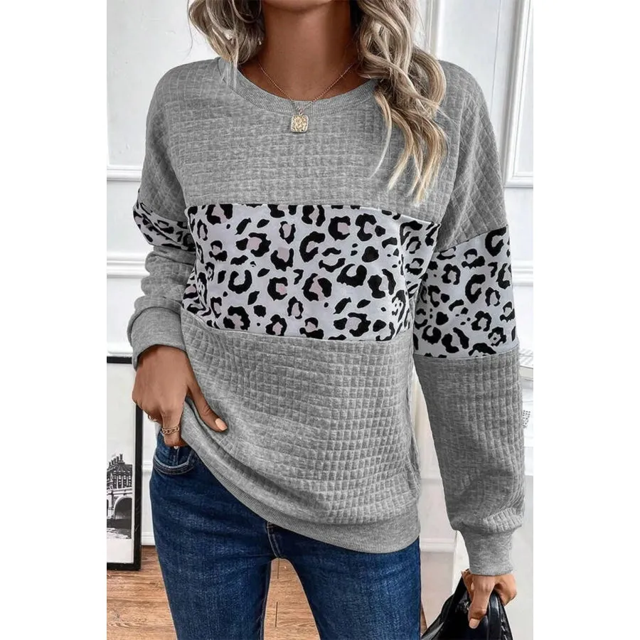 Leopard Round Neck Long Sleeve Sweatshirt